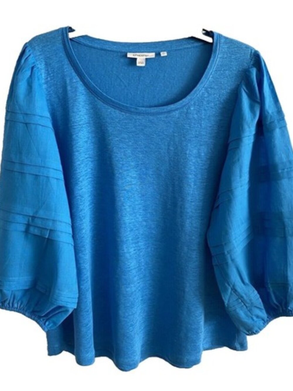 CHICO'S detailed puff sleeve linen tee in blue (1/US M)